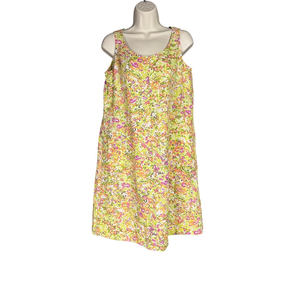 J. Jill Love Linen Mini Tank Shift Dress Small‎ Floral Sleeveless Beach Summer